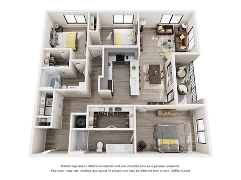 Floor plan for 3 beds, 2 baths, 1584 sqft